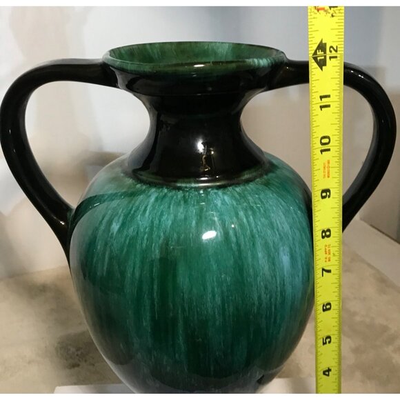 Blue Mountain Pottery Vase BMP Green Drip Glaze Double Handled MCM 12" Vintage - Picture 8 of 11